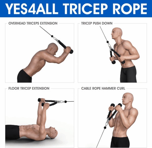 Deluxe Tricep Rope Cable Attachment, 27 & 36 Inch with 4 Colors, Exercise Machine Attachments Pulley System Gym Pull down Rope with Carabiner - Image 6