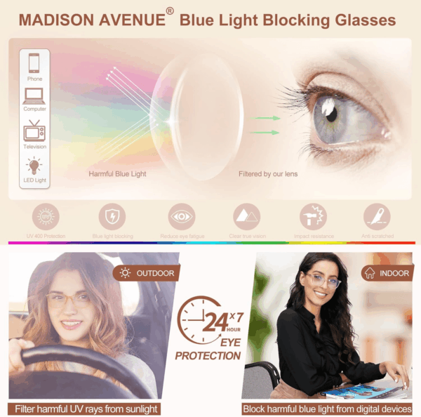 Blue Light Blocking Glasses anti Eyestrain UV Glare Blue Light Glasses for Women TV Phone Computer Gaming Eyeglasses (Demi) - Image 4