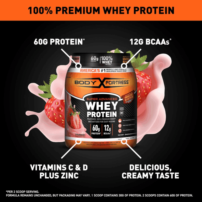 Super Advanced Whey Protein Powder, Strawberry, Immune Support (1), Vitamins C & D plus Zinc, 1.78 Lbs - Image 2