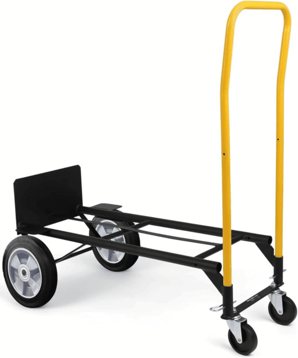 800 Lb Capacity 2 in 1 Convertible Hand Truck and Dolly with 10" Flat Free Rubber Wheels,Black with Yellow Handle. - Image 6