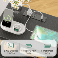 Nightstand with Charging Station, Side Table with Fabric Drawers, End Table with Open Shelf, Bedside Table with USB Ports and Outlets, Night Stand for Bedroom, Black - Image 4