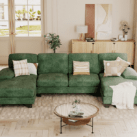 Sectional Couches for Living Room, U Shaped Couch with Chenille Fabric, 4 Seat Modern Sofa with Removable Pillows for Apartment and Small Space (Fabric, Green)