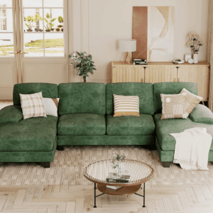 Sectional Couches for Living Room, U Shaped Couch with Chenille Fabric, 4 Seat Modern Sofa with Removable Pillows for Apartment and Small Space (Fabric, Green)