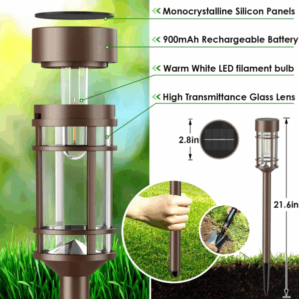 8 Pack Solar Outdoor Lights, Bright up to 10 Hrs Solar Lights for Outside, IP65 Waterproof Solar Garden Lights for Patio, Lawn, Yard and Landscape - Image 5