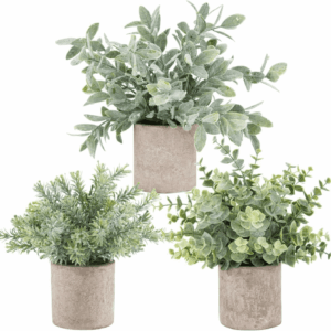3 Pack Mini Potted Fake Plants Artificial Plastic Eucalyptus Plants Topiaries for Home Office Desk Farmhouse Room Decor