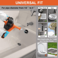 Drain Auger, Clog Remover with Drill Adapter, 25 Feet Flexible Plumbing Snake Use Manually or Powered for Kitchen,Bathrom and Shower Sink, Comes with Gloves (Orange) - Image 3