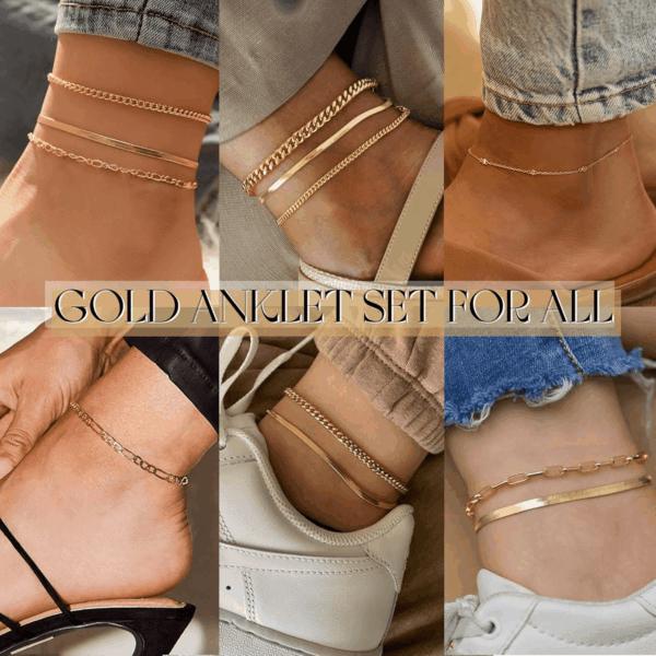 Gold Ankle Bracelets for Women, 14K Gold Plated Waterproof Cuban Link Chain Anklets Set, Layered Anklet Bracelets for Women Beach Gift Adjustable Size 5Pc - Image 3