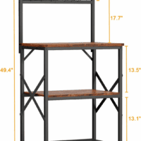 Kitchen Bakers Rack with Hutch, Coffee Bar Station 4 Tiers, Microwave Oven Stand with 6 S Hooks and Pegboard, Kitchen Microwave Rack for Spice Organizer Workstation, Rustic Brown - Image 3
