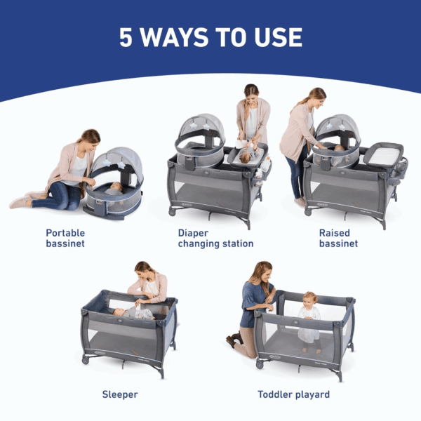 Pack N Play Dome LX Playard with Baby Bassinet, Lightweight Portable Crib, Push-Button Fold Travel Crib, Redmond, Convertible - Image 7