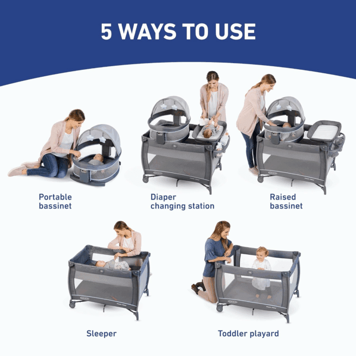 Pack N Play Dome LX Playard with Baby Bassinet, Lightweight Portable Crib, Push-Button Fold Travel Crib, Redmond, Convertible - Image 7