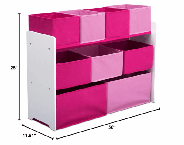Deluxe Multi-Bin Toy Organizer with Storage Bins, White/Pink Bins - Image 9