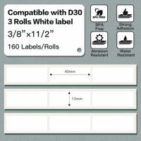D30 Thermal Self-Adhesive Label, 3/8" X 1 1/2" (12Mm X 40Mm) 160 Labels/Roll,  D30 Label Tape Compatible with D30 Label Printer, Suitable for Home, School, Black on White, 3 Roll - Image 2