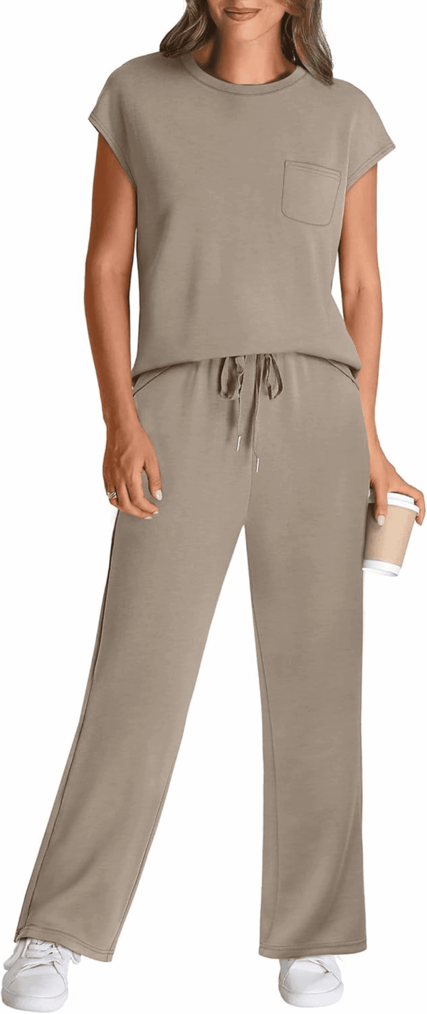 2 Piece Sets for Women Casual Summer Travel Vacation Outfits Cap Sleeve Lounge Set - Image 2