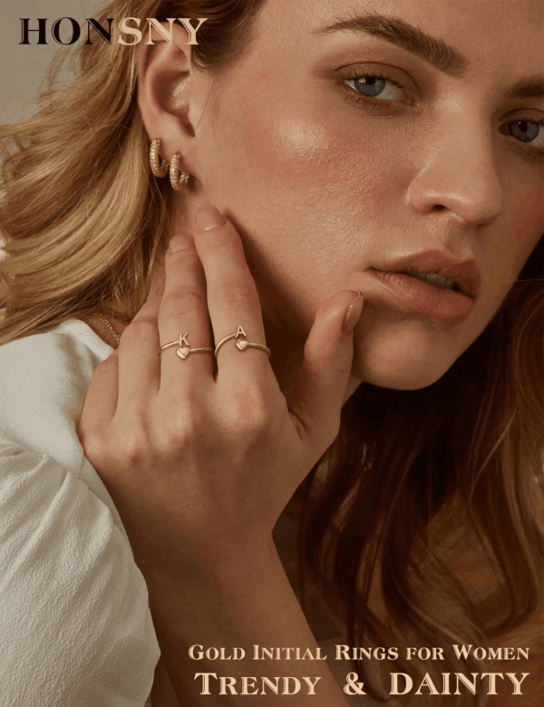 Gold Initial Rings for Women Non Tarnish 18K Gold Plated Heart Initial Stackable Rings Adjustable Pinky Rings for Women Cute Dainty Alphabet Capital Letter Rings Jewerly Gift - Image 2