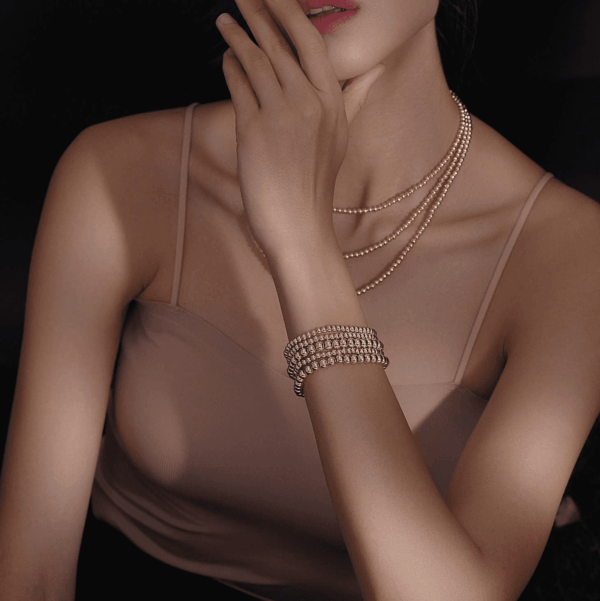 Gold Plate Bead Bracelet for Women 14K Gold Plated Bead Ball Bracelet Stretchable Elastic Hypoallergenic Bohemian Stackable Bracelet - Image 3