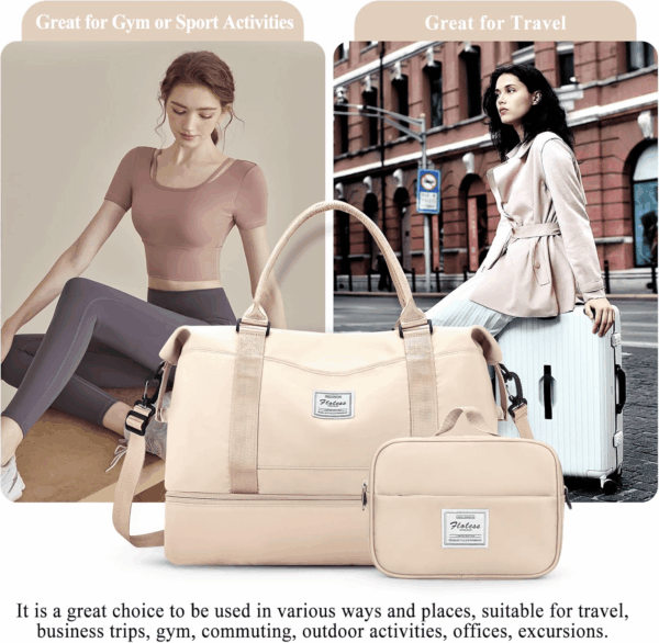Weekender Bags for Women,Overnight Travel Duffel Bag,Personal Item Travel Bag with Shoes Compartment,Gym Bag,3Pcs Set - Image 7
