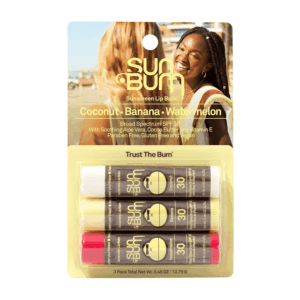 SPF 30 Sunscreen Lip Balm 3 Flavor Variety Pack - Coconut, Banana, Watermelon - Moisturizing Aloe Vera and Vitamin E - Vegan and Cruelty Free - UVA/UVB Lip Protection - 0.15 Oz , 3 Ct