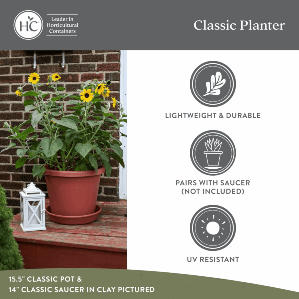 Classic round Plastic Plant Pot W/Rolled Rim - Lightweight & UV Resistant Flower Pot for Herbs & More - Outdoor & Indoor Plant Pots W/Drainage (17 Inch Black, Pack of 1) - Image 4