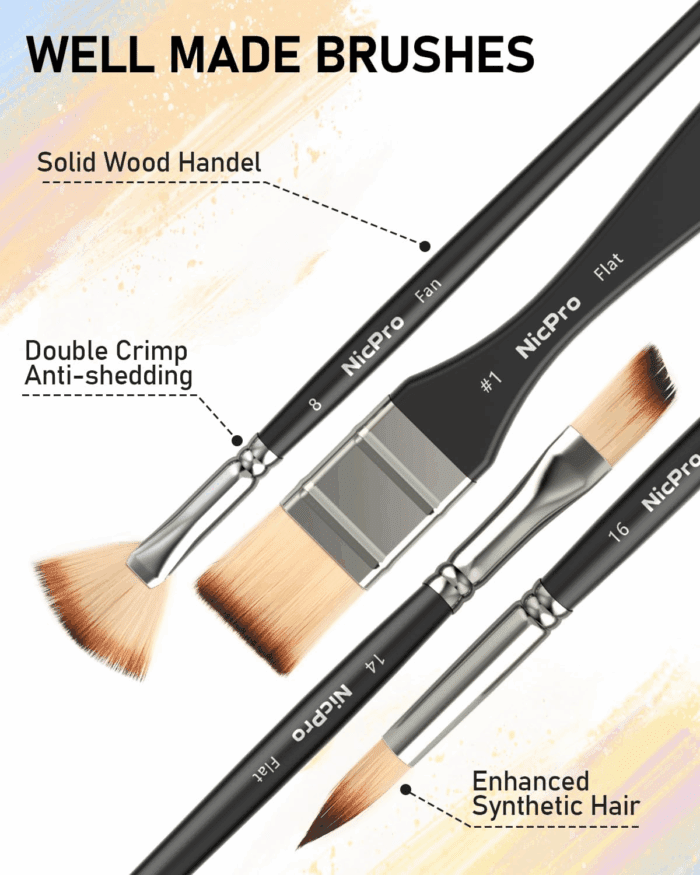 26Pcs Paint Brush Set, Professional Paintbrushes with Palette Knife, Craft Paint Brushes for Acrylic Painting, Oil, Watercolor, Gouache & Canvas, Drawing & Art Supplies for Adults, Kids Artists - Image 5