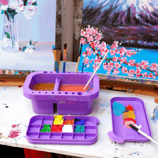 Paint Brush Cleaner, Paint Brush Holder and Organizers with Palette for Acrylic, Watercolor, and Water-Based Paints (Purple) - Image 5