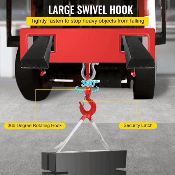 Forklift Lifting Hook, 4400Lbs Capacity Forklift Lifting Hoist, Red Forklift Mobile Crane with Swivel Hook and Two Large T-Screws, Hook Forklift Lifting Hoist, Fork Lifting Attachment - Image 5