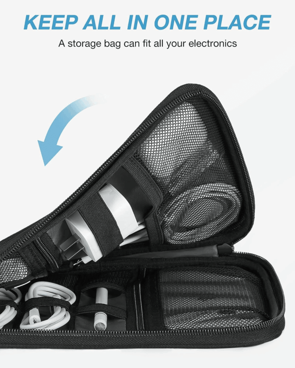 Electronics Travel Organizer Case, Tech Accessories Cord Storage Bag for Phone, Power Bank, SD Card, Cables, Black - Image 6