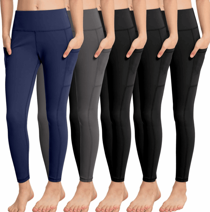 Girls' Athletic Leggings with Pockets, 5 Packs Kids Teen Dance Yoga Workout Running Pants for 5-15 Years