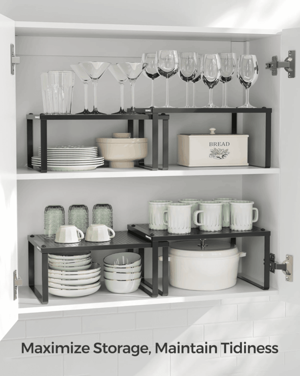Spice Racks, Set of 2 Metal Cabinet Shelf Organizers, Countertop Organizers, Shelf Risers, Stackable, Expandable, Ink Black UKCS001B01 - Image 4