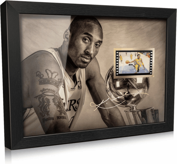 Sport Superstar Kobe Bryant Poster Desktop Framed Photo Gift 8X6 Inches,With Signed and 1X35Mm Film Mini Cell Display,Great Memorabilia Gift for Basketball Enthusiasts/Kobe Fans