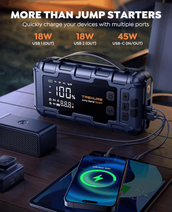 10-In-1 Car Battery Jump Starter with Air Compressor 6000A 160PSI 45W Charger, Jump Starter Jump Box (All Gas 12L Diesel), Car Battery Jumper Starter Portable Jumper Cables, Gloves, Lights - Image 5