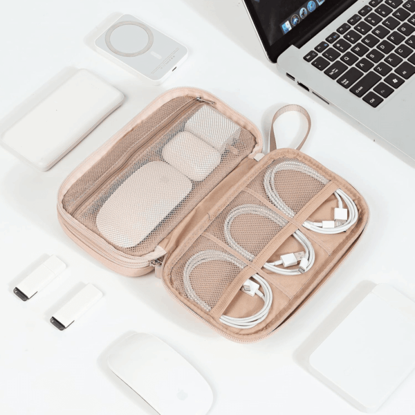 Travel Cord Organizer Case, Double Layers Tech Electronic Bag, Essentials for Charger, Cable, Phone, Flash Drive, Pink - Image 7