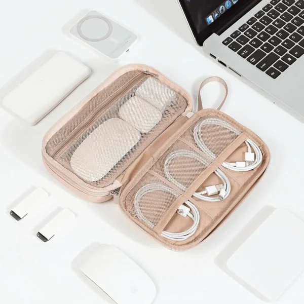 Travel Cord Organizer Case, Double Layers Tech Electronic Bag, Essentials for Charger, Cable, Phone, Flash Drive, Pink - Image 7