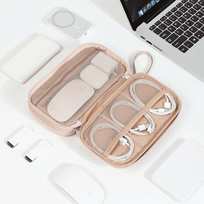 Travel Cord Organizer Case, Double Layers Tech Electronic Bag, Essentials for Charger, Cable, Phone, Flash Drive, Pink - Image 7