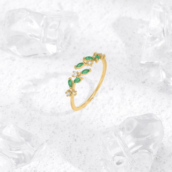 18K Gold Plated Ring Open Adjustable Ring Cubic Zirconia Leaf Ring for Women Dainty Stackable Rings for Women - Image 5