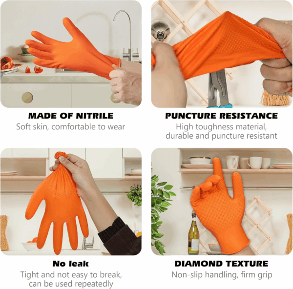 Nitrile Industrial Gloves with Raised Diamond Texture, 100 Count Thick (XL) - Image 3