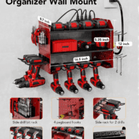 HOEMASY Power Tool Organizer Wall Mount, 3-Tier with 4 Outlet Charging Station | 100Lbs Load Heavy Duty Garage Storage Rack for Drills, Batteries, Tools | Gift for Men, Dad, Workshop & Pegboard Red - Image 4