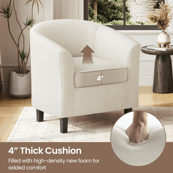 Corduroy Barrel Chairs Set of 2, Upholstered Club Chairs Accent Chairs, round Armchairs Waiting Room Chairs with Soft Cushion for Living Room Bedroom Reading Room, Beige - Image 8