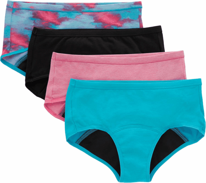Girls' Comfort, Period. Boys'Hort & Hipster Period Underwear, Moderate Protection, Multi-Pack