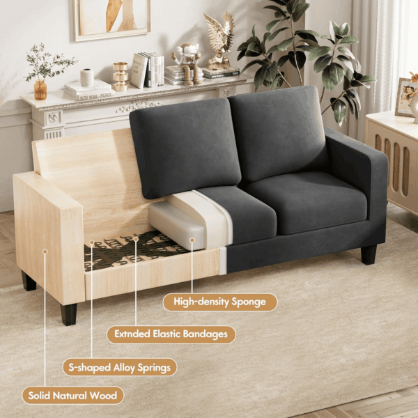 Convertible Sectional Sofa Couch, 3 Seat L-Shaped Sofa with Linen Fabric Ottoman Small Couch for Small Apartments, Living Room and Office (Linen Fabric, Dark Gray) - Image 6
