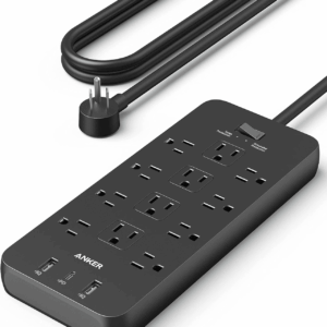 Surge Protector Power Strip (2100J),  12 Outlets with 1 USB C and 2 USB Ports Foriphone 15/15 Plus/15 Pro/15 Pro Max, 5Ft Extension Cord, Flat Plug, 20W USB C Charging for Home, Office,Tuv Listed