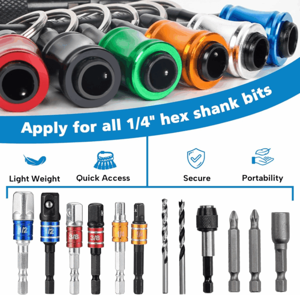 12PCS Bit Holders 1/4 Socket, Hex Shank Screwdriver Bit Holder for Impact Driver Drill Bit Keychain Extension Bar Quick Release Easy Change, Screwdriver Bit Holders for Tools & Home Improvement Gift - Image 2
