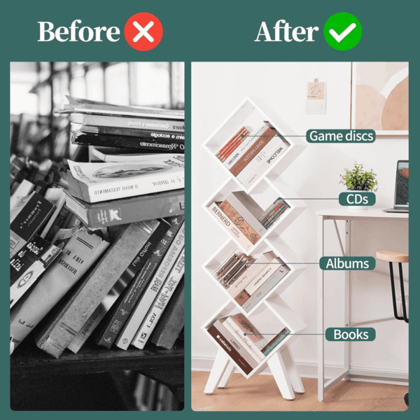 White Bookshelf, Wood Small Bookcase 4-Tier Book Shelf for Bedroom, Tall Bookcases Book Organizer, Modern Bookshelves Floor Standing for Cds/Books in Small Spaces, Living Room, Home Office - Image 8