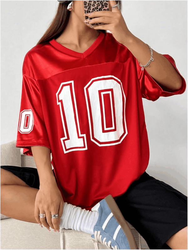 Women'S Oversized Jersey Shirt Graphic Tees V Neck Short Sleeve Vintage T Shirts - Image 3