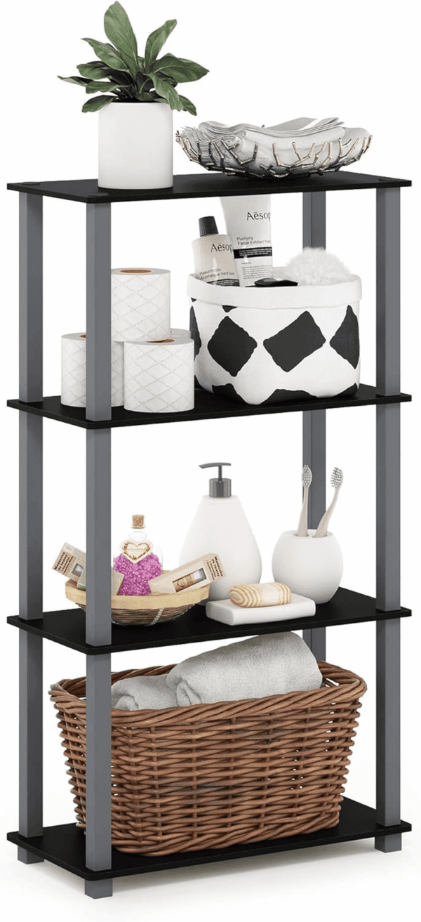 Turn-N-Tube 4-Tier Multipurpose Shelf Display Rack, Square Tube, Black/Grey - Image 4