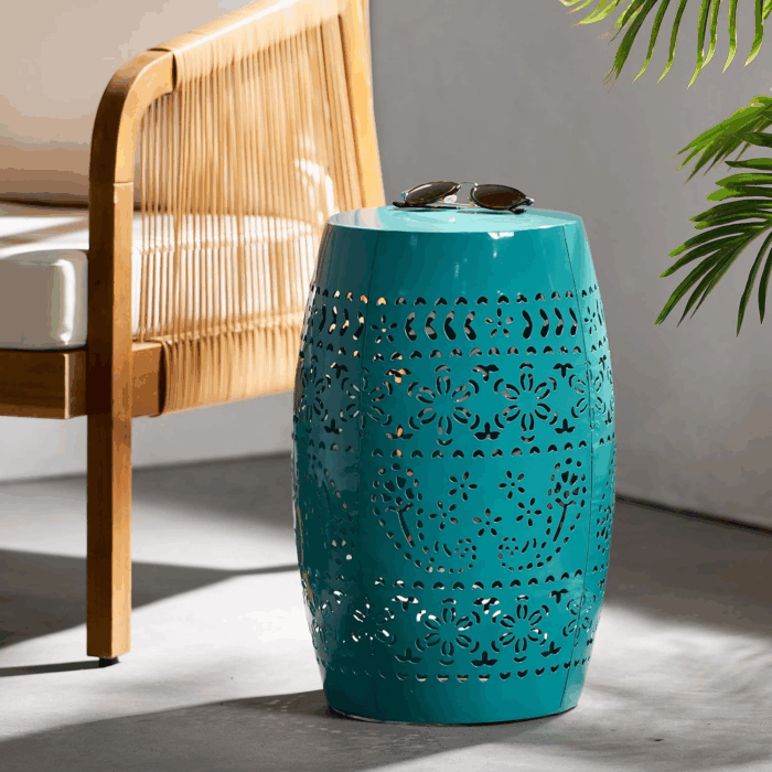 Ruby Outdoor 12" Iron Side Table, Teal - Image 2
