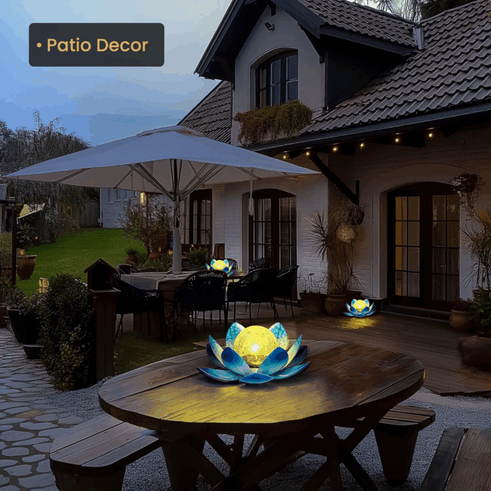 Solar Light Outdoor Garden Decor, Lotus Flower Light Crackle Globe Glass Lantern Outdoor Table Decor Waterproof for Patio, Lawn, Pathway, Pool, Pond, Christmas Gift (Blue Petal) - Image 3