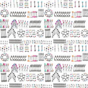 110 PCS Body Jewelry Piercing Eyebrow Navel Belly Tongue Lip Bar Ring 22 Styles