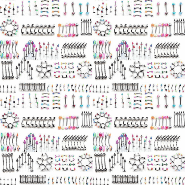 110 PCS Body Jewelry Piercing Eyebrow Navel Belly Tongue Lip Bar Ring 22 Styles