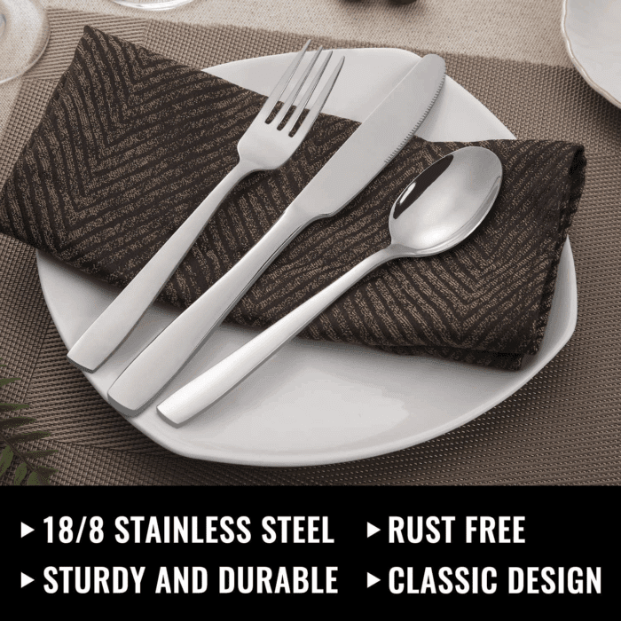48-Piece Silverware Set with Steak Knives for 8, 18/8 Stainless Steel Flatware Cutlery Set for Home Kitchen Restaurant Hotel, Kitchen Utensils Set, Mirror Polished, Dishwasher Safe - Image 3