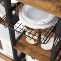 ALINRU Kitchen Baker’S Rack, Coffee Bar, Microwave Oven Stand, with Steel Frame, Wire Basket, 6 Hooks, 35.4", Rustic Brown - Image 7